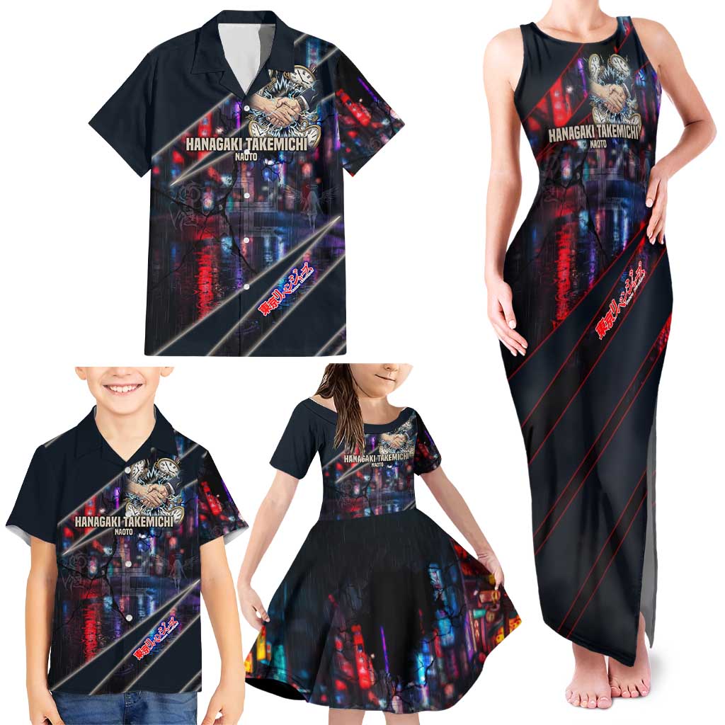Hanagaki Takemichi Naoto Family Matching Tank Maxi Dress and Hawaiian Shirt Neon Time-Travel Urban Art Style