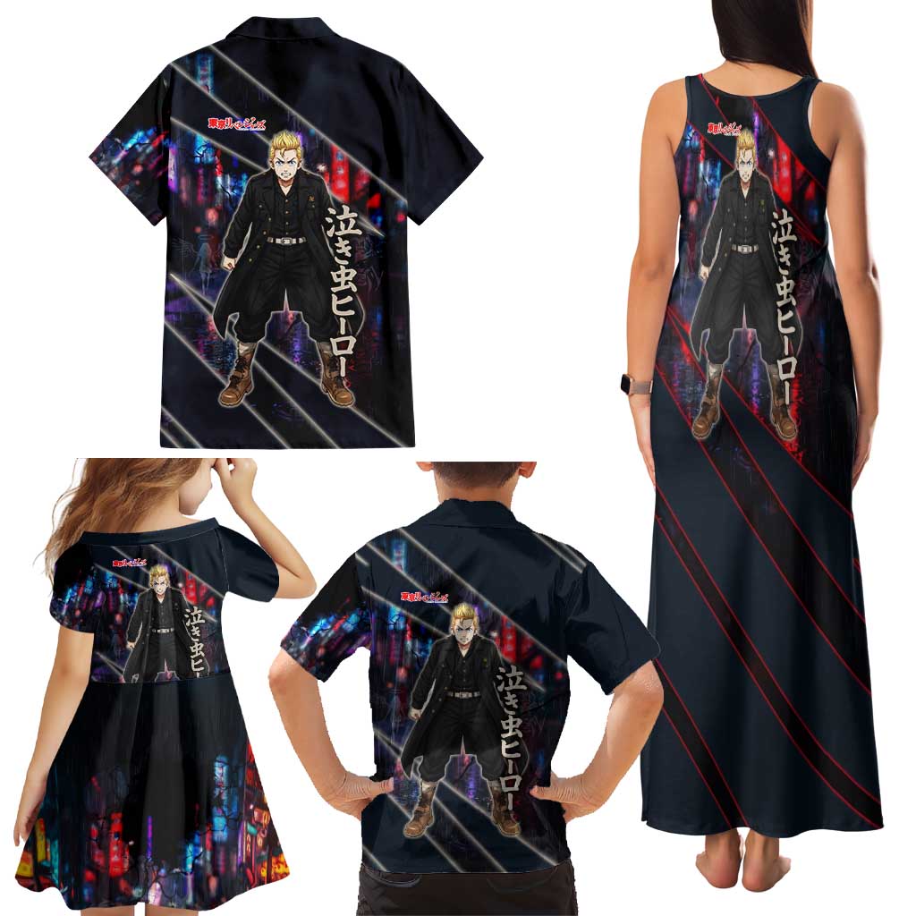 Hanagaki Takemichi Naoto Family Matching Tank Maxi Dress and Hawaiian Shirt Neon Time-Travel Urban Art Style