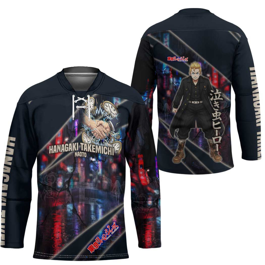 Hanagaki Takemichi Naoto Hockey Jersey Neon Time-Travel Urban Art Style