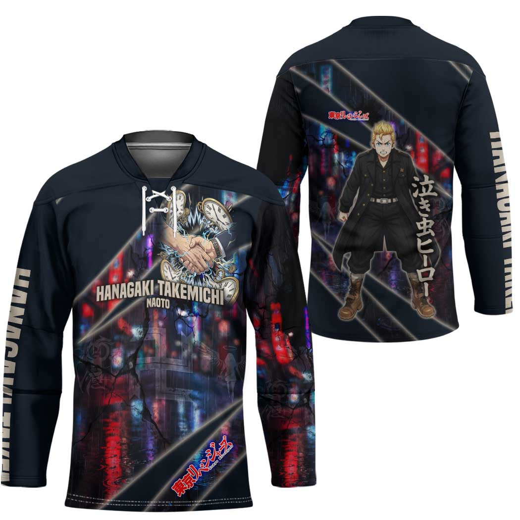 Hanagaki Takemichi Naoto Hockey Jersey Neon Time-Travel Urban Art Style
