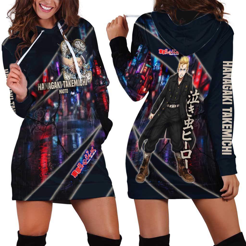 Hanagaki Takemichi Naoto Hoodie Dress Neon Time-Travel Urban Art Style