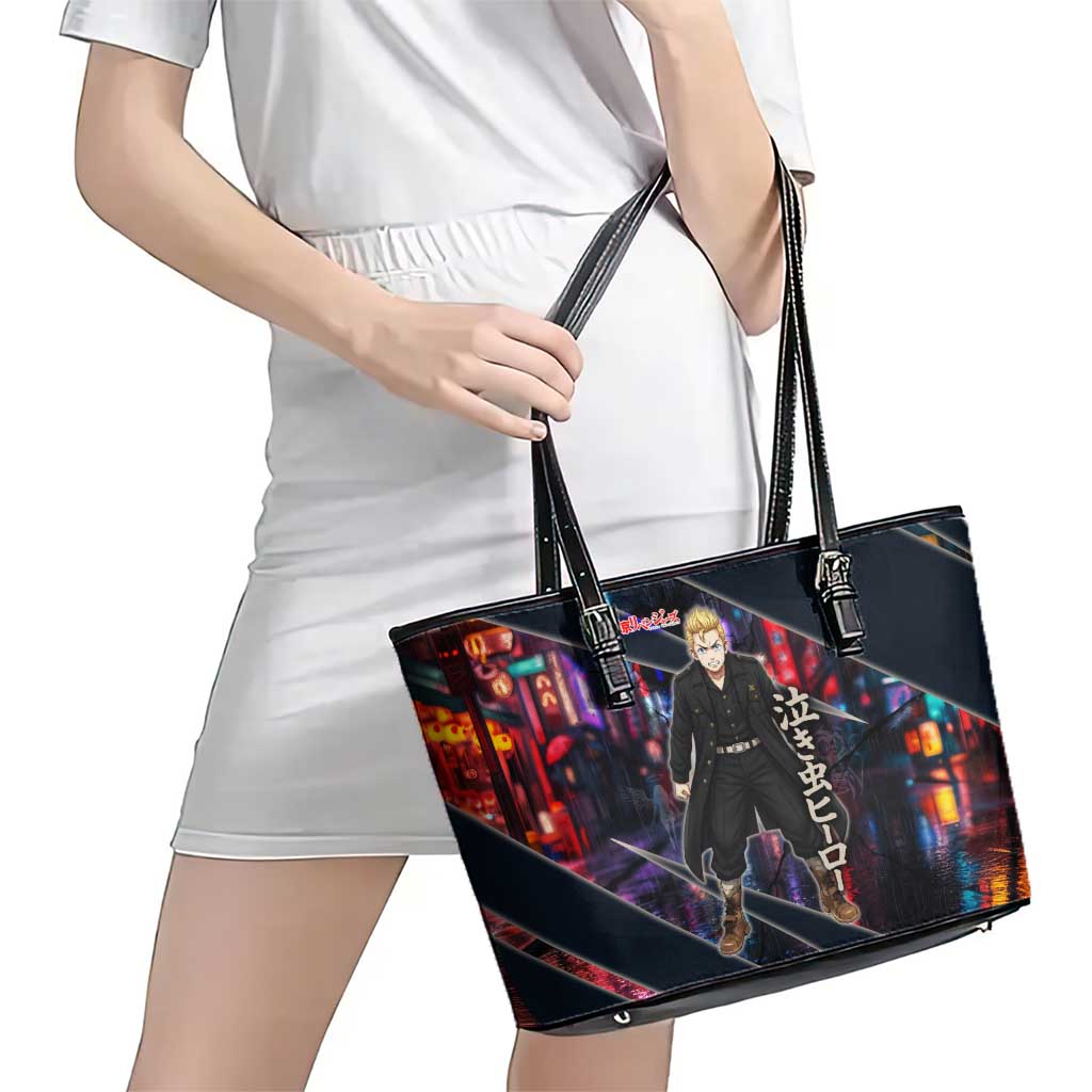 Hanagaki Takemichi Naoto Leather Tote Bag Neon Time-Travel Urban Art Style