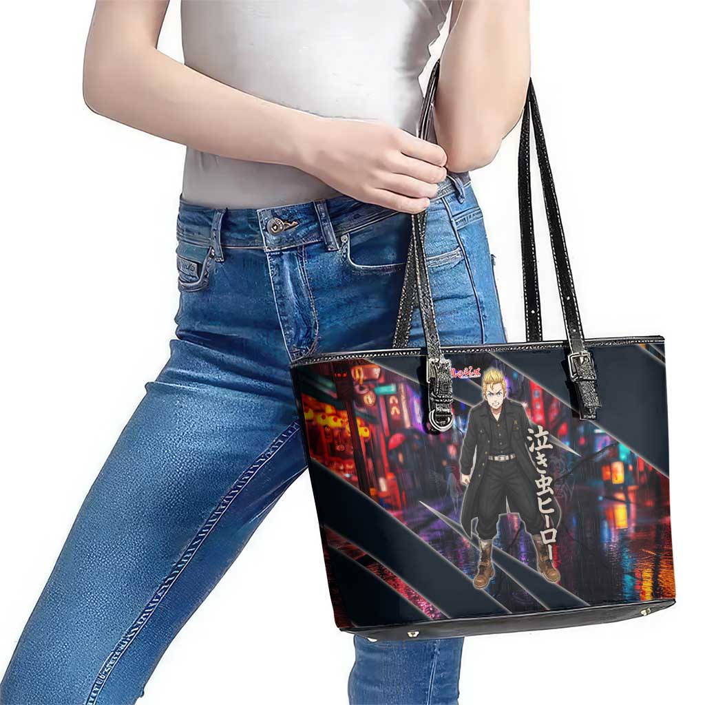 Hanagaki Takemichi Naoto Leather Tote Bag Neon Time-Travel Urban Art Style