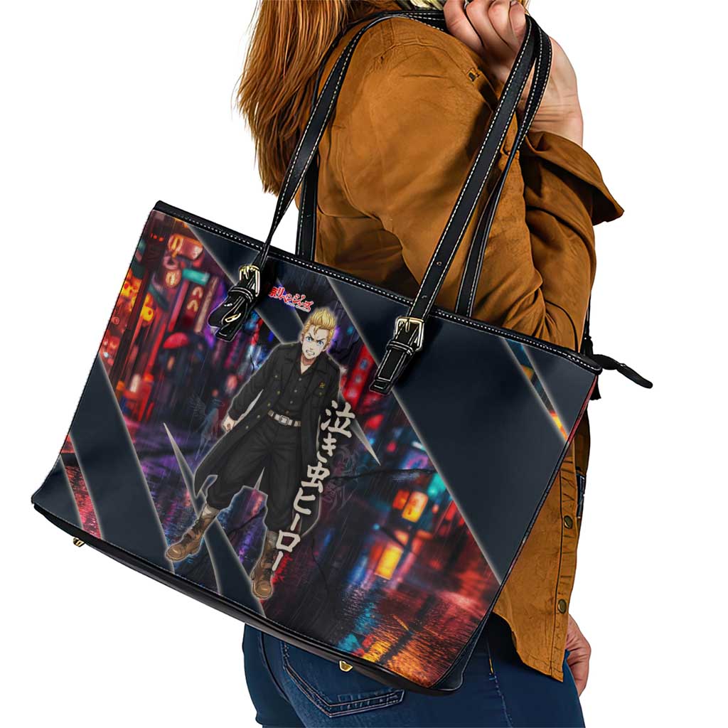 Hanagaki Takemichi Naoto Leather Tote Bag Neon Time-Travel Urban Art Style