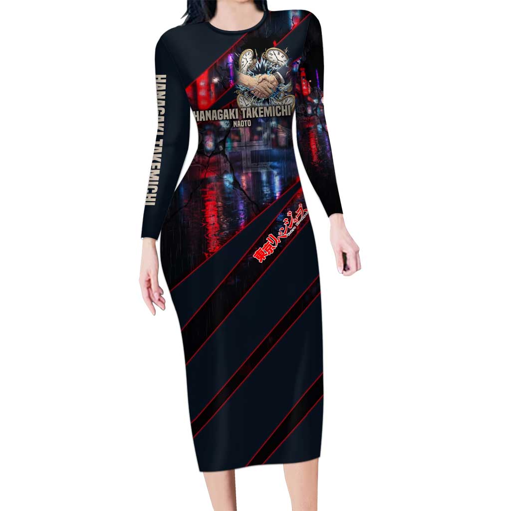 Hanagaki Takemichi Naoto Long Sleeve Bodycon Dress Neon Time-Travel Urban Art Style