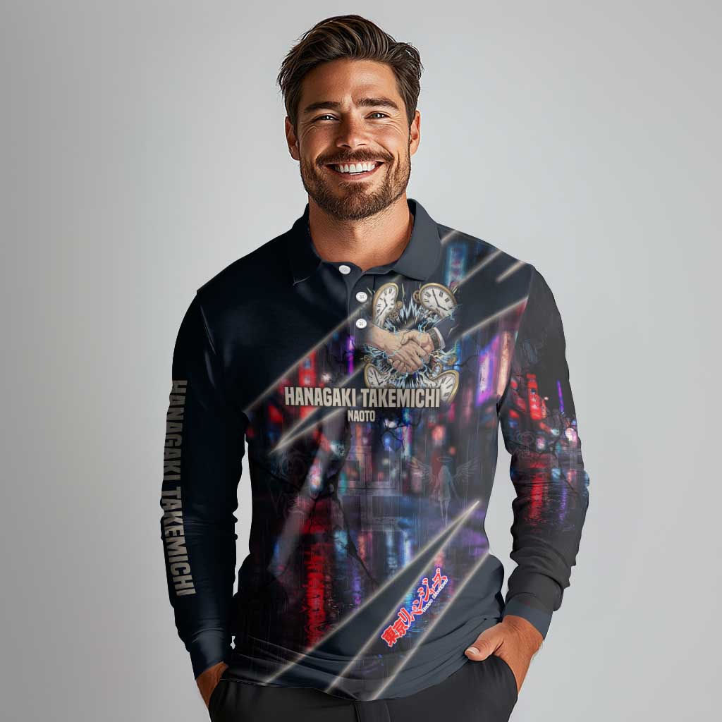Hanagaki Takemichi Naoto Long Sleeve Polo Shirt Neon Time-Travel Urban Art Style