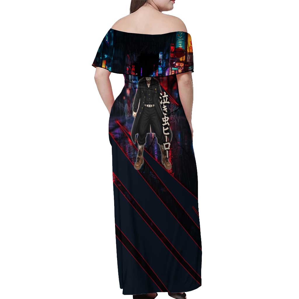 Hanagaki Takemichi Naoto Off Shoulder Maxi Dress Neon Time-Travel Urban Art Style