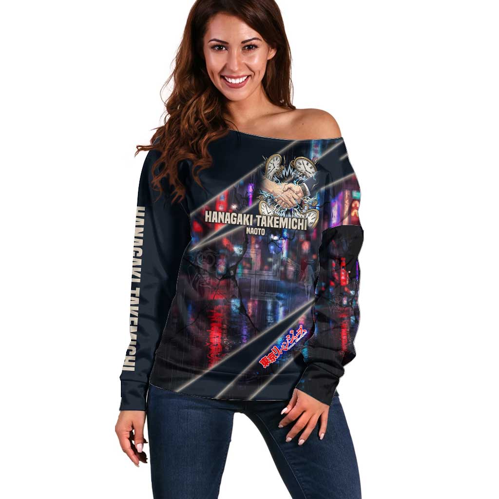 Hanagaki Takemichi Naoto Off Shoulder Sweater Neon Time-Travel Urban Art Style