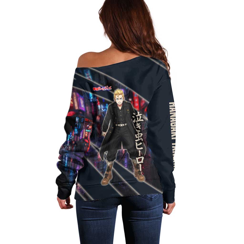 Hanagaki Takemichi Naoto Off Shoulder Sweater Neon Time-Travel Urban Art Style