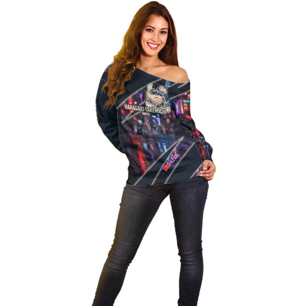 Hanagaki Takemichi Naoto Off Shoulder Sweater Neon Time-Travel Urban Art Style