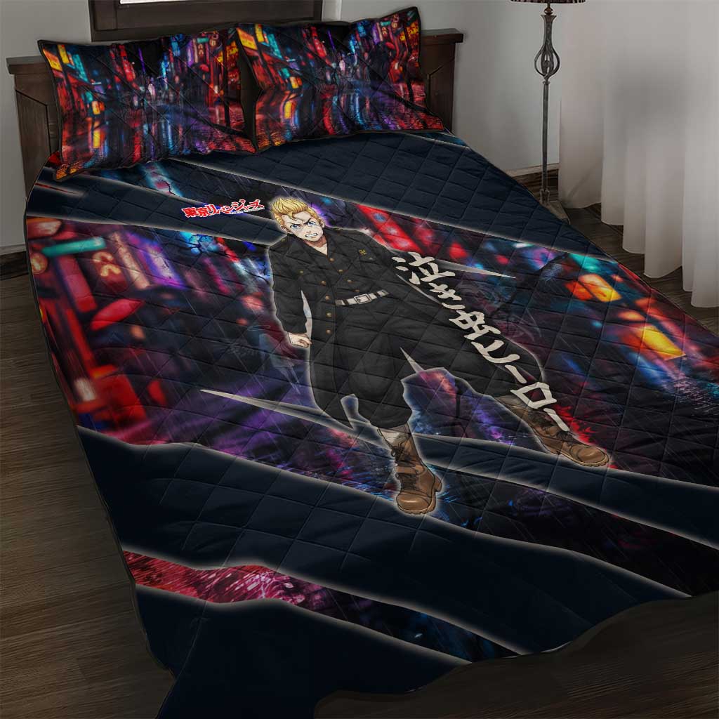 Hanagaki Takemichi Naoto Quilt Bed Set Neon Time-Travel Urban Art Style