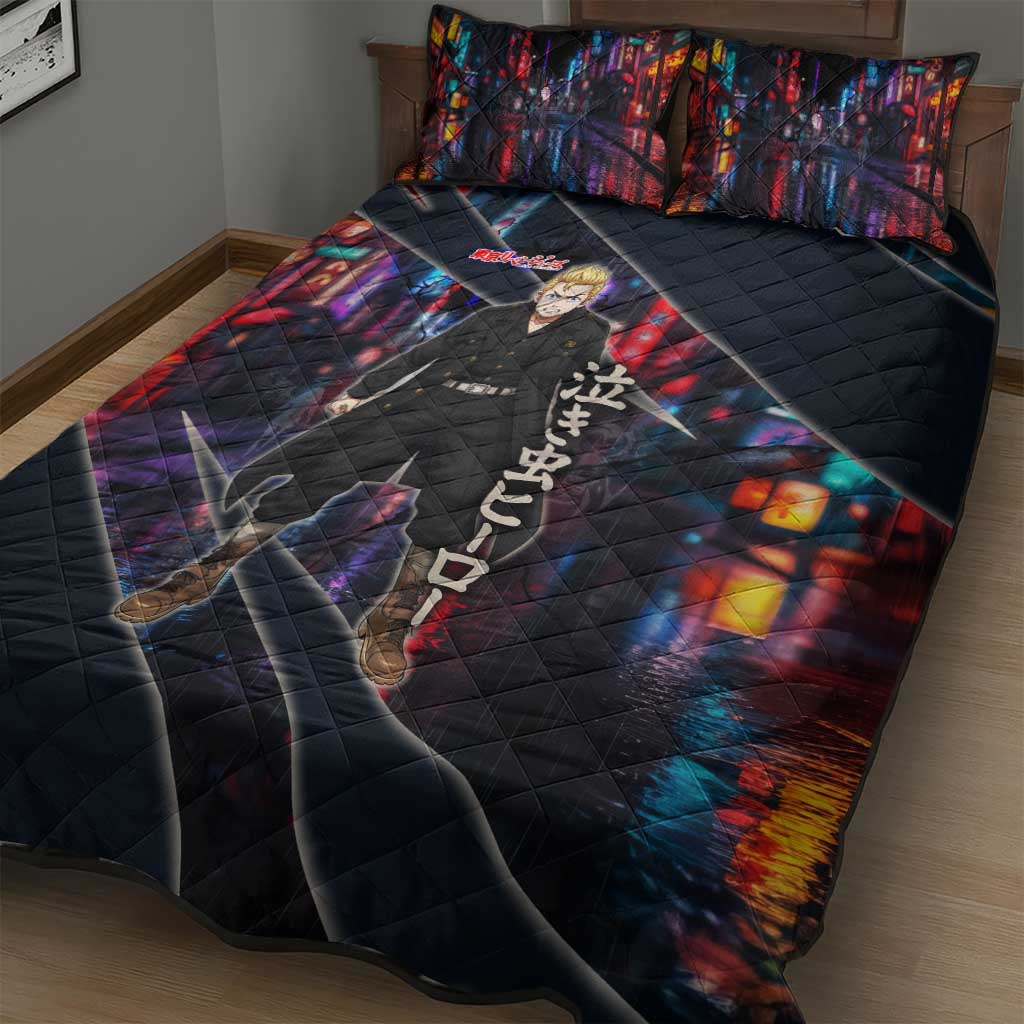 Hanagaki Takemichi Naoto Quilt Bed Set Neon Time-Travel Urban Art Style