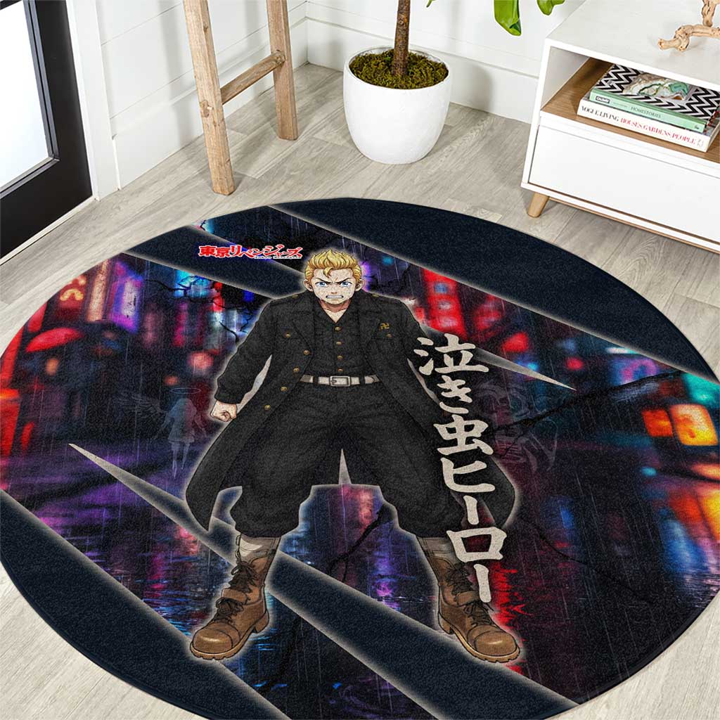 Hanagaki Takemichi Naoto Round Carpet Neon Time-Travel Urban Art Style