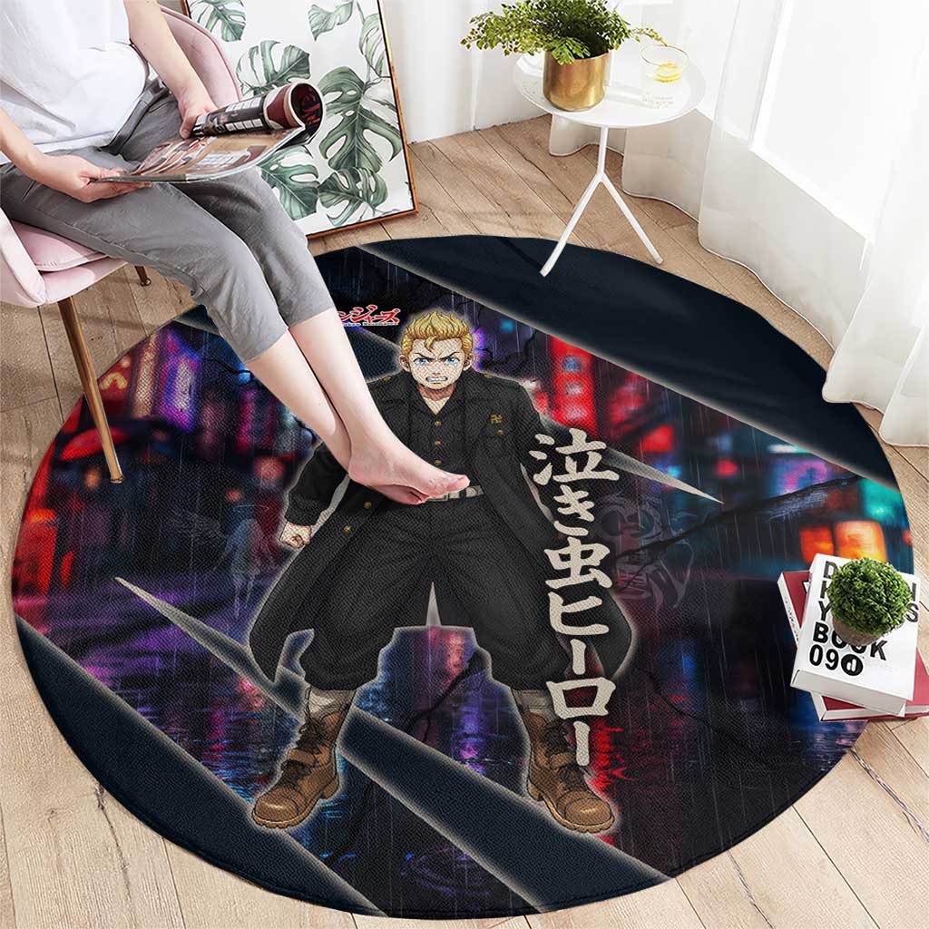 Hanagaki Takemichi Naoto Round Carpet Neon Time-Travel Urban Art Style