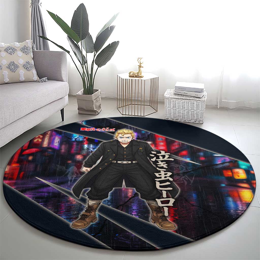 Hanagaki Takemichi Naoto Round Carpet Neon Time-Travel Urban Art Style