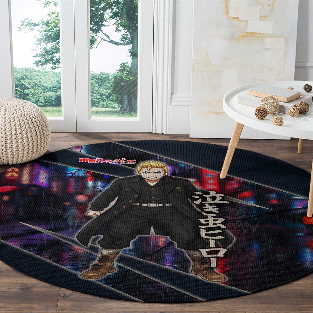 Hanagaki Takemichi Naoto Round Carpet Neon Time-Travel Urban Art Style