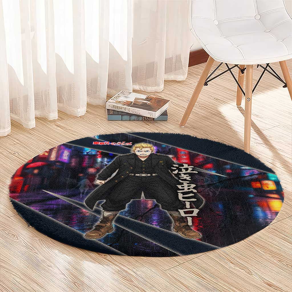 Hanagaki Takemichi Naoto Round Carpet Neon Time-Travel Urban Art Style