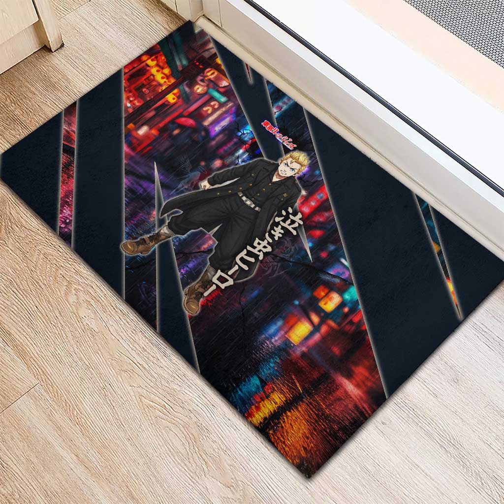 Hanagaki Takemichi Naoto Rubber Doormat Neon Time-Travel Urban Art Style