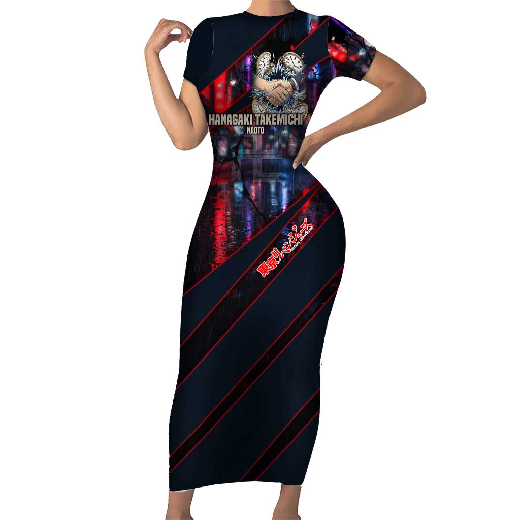 Hanagaki Takemichi Naoto Short Sleeve Bodycon Dress Neon Time-Travel Urban Art Style