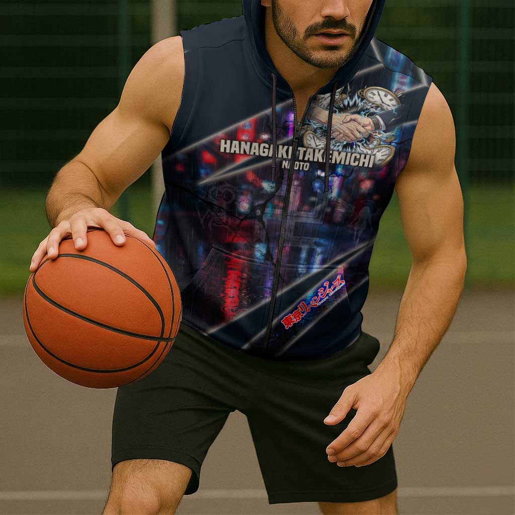 Hanagaki Takemichi Naoto Sleeveless Zip Hoodie Neon Time-Travel Urban Art Style