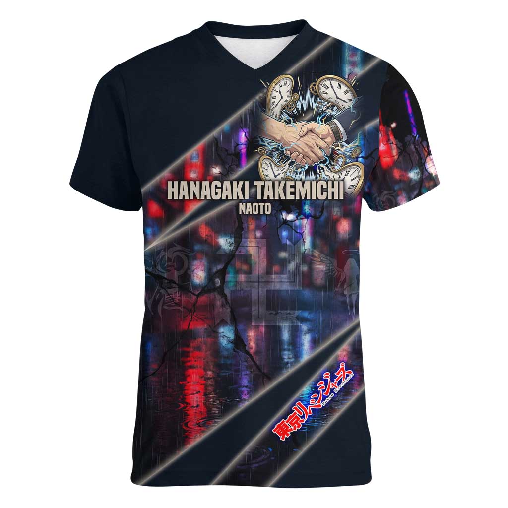 Hanagaki Takemichi Naoto Women V-Neck T-Shirt Neon Time-Travel Urban Art Style