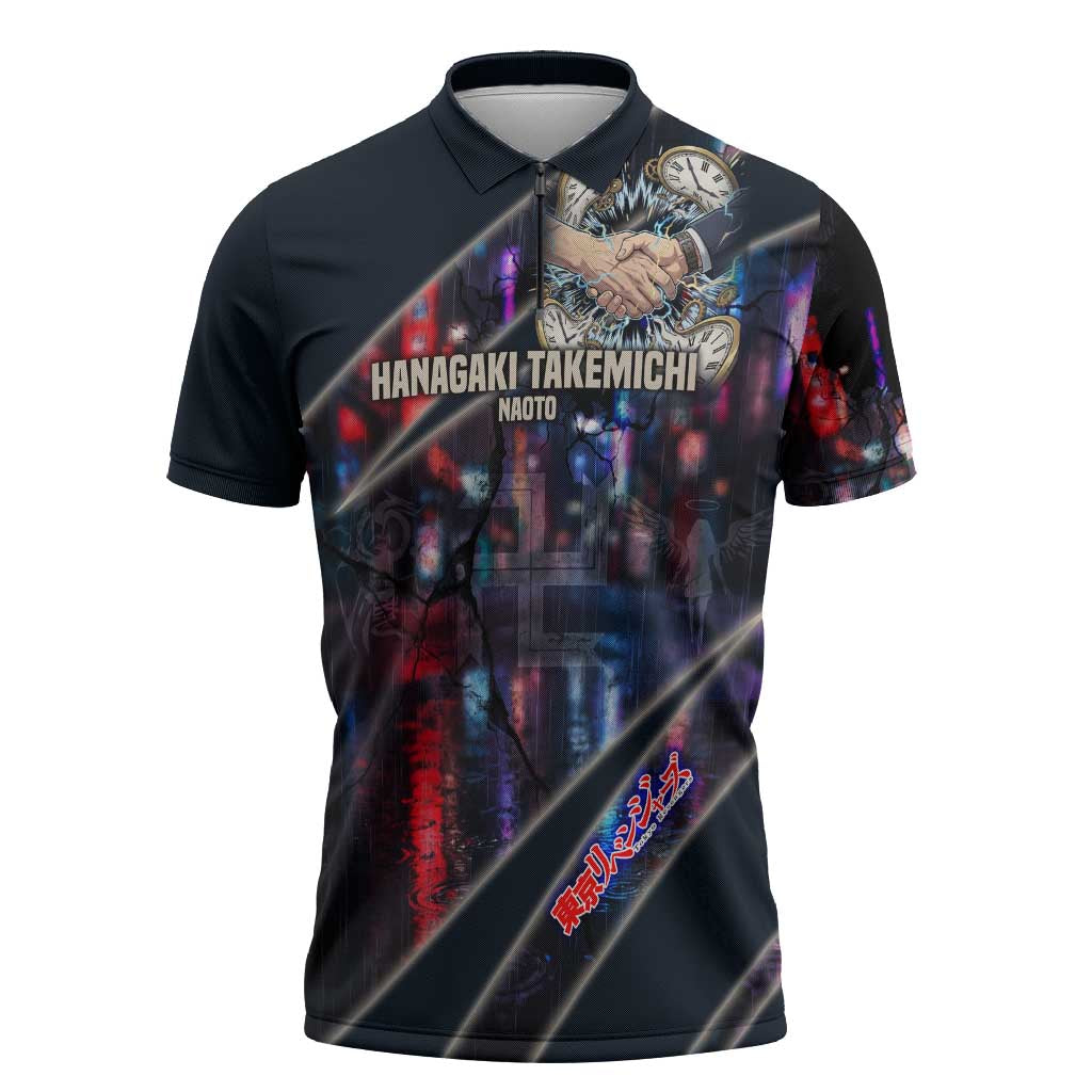Hanagaki Takemichi Naoto Zipper Polo Shirt Neon Time-Travel Urban Art Style