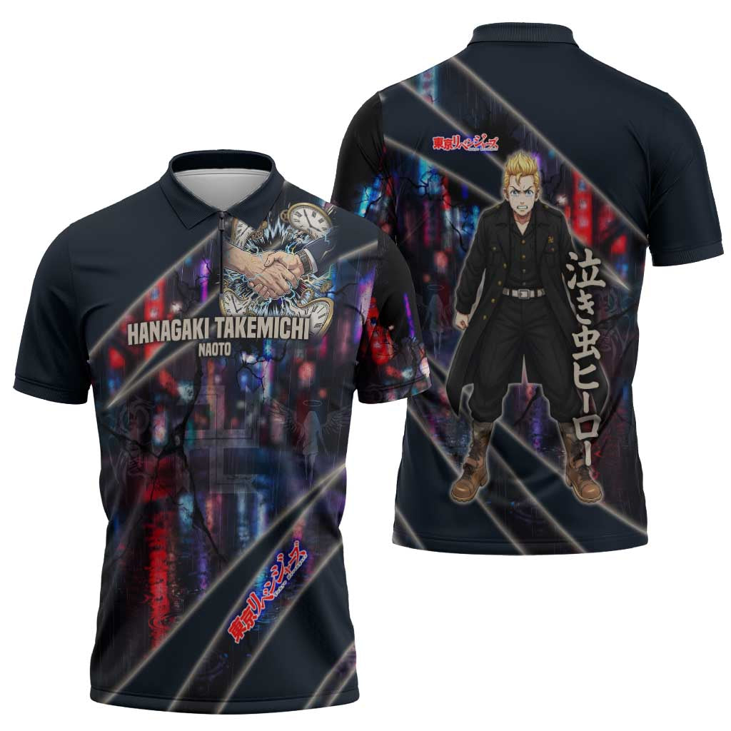Hanagaki Takemichi Naoto Zipper Polo Shirt Neon Time-Travel Urban Art Style