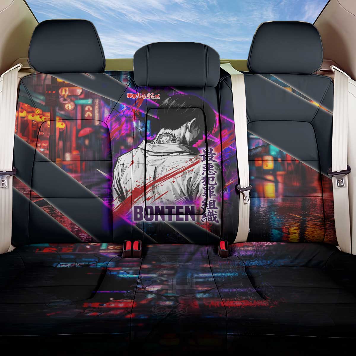 Bonten Era The Darkest Future Back Car Seat Cover Cyberpunk Noir Gang Art Style