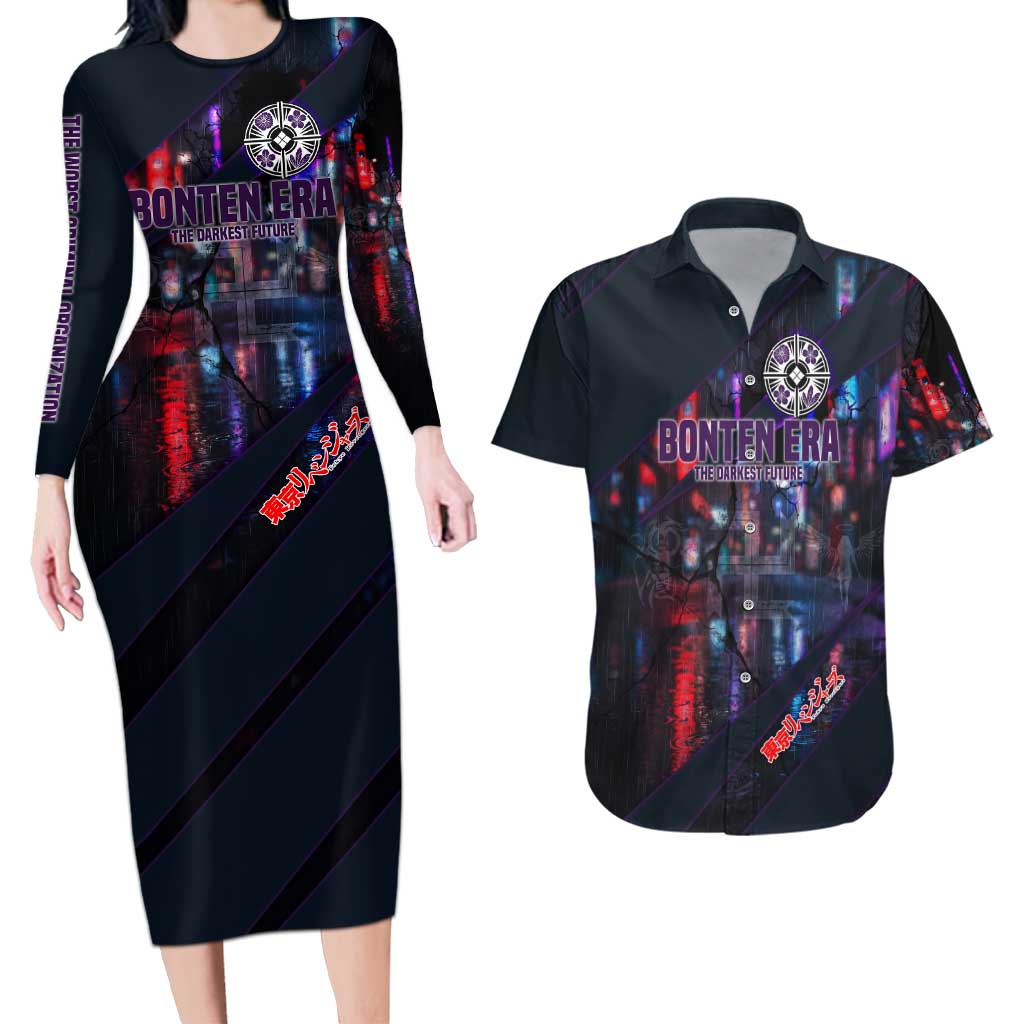 Bonten Era The Darkest Future Couples Matching Long Sleeve Bodycon Dress and Hawaiian Shirt Cyberpunk Noir Gang Art Style