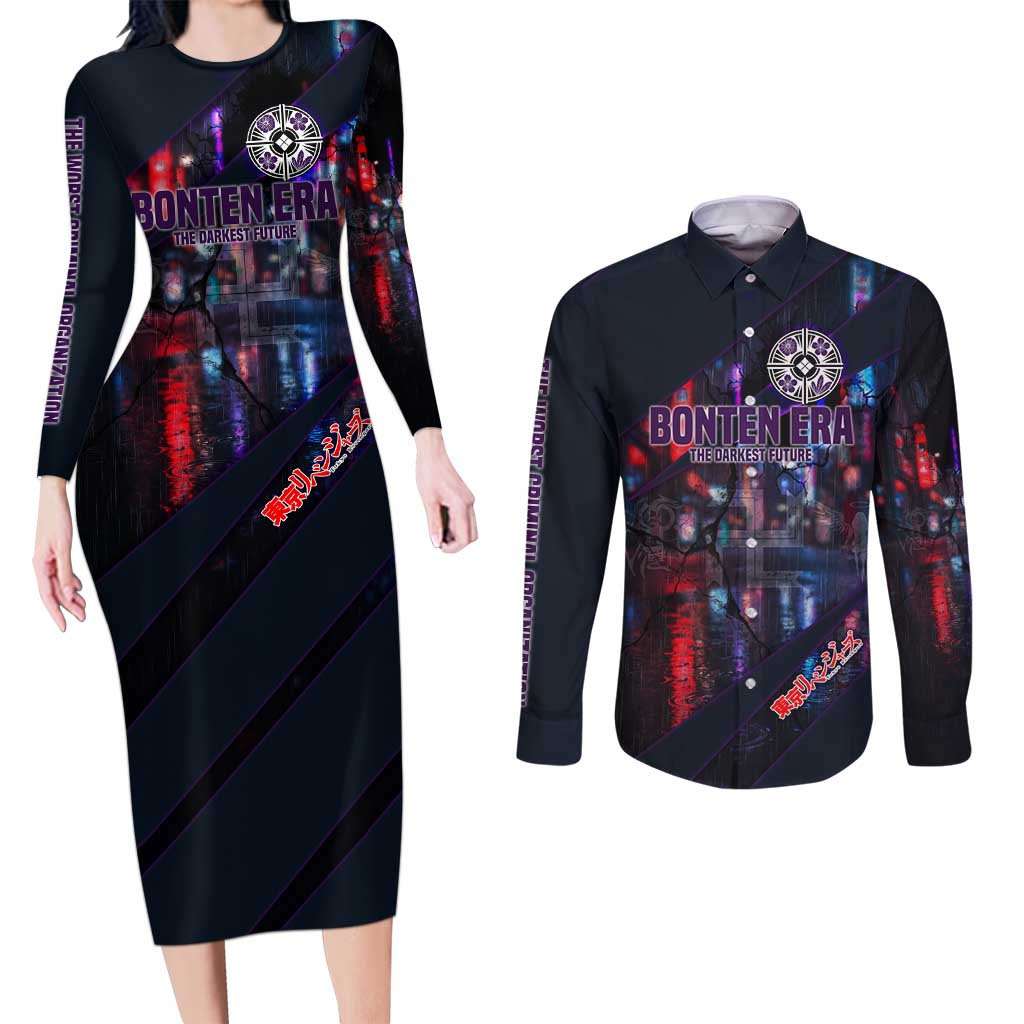 Bonten Era The Darkest Future Couples Matching Long Sleeve Bodycon Dress and Long Sleeve Button Shirt Cyberpunk Noir Gang Art Style