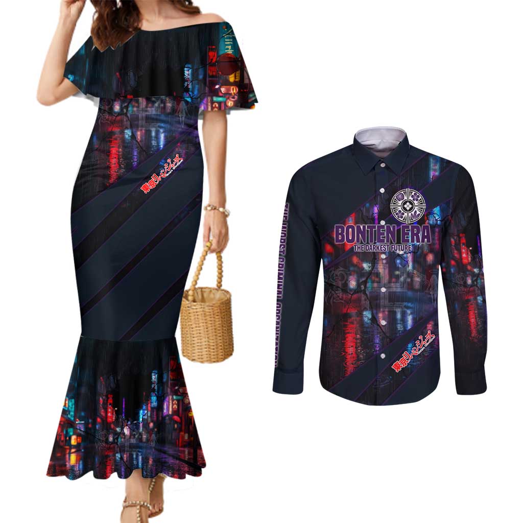 Bonten Era The Darkest Future Couples Matching Mermaid Dress and Long Sleeve Button Shirt Cyberpunk Noir Gang Art Style