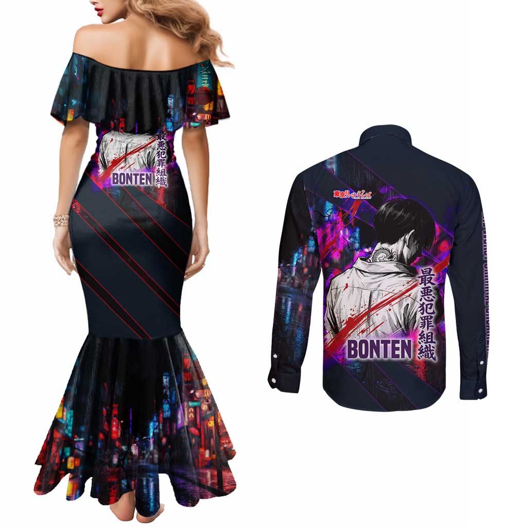 Bonten Era The Darkest Future Couples Matching Mermaid Dress and Long Sleeve Button Shirt Cyberpunk Noir Gang Art Style