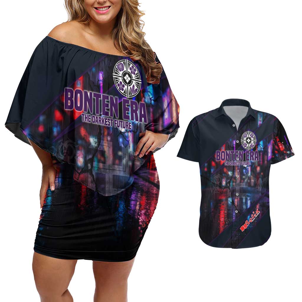 Bonten Era The Darkest Future Couples Matching Off Shoulder Short Dress and Hawaiian Shirt Cyberpunk Noir Gang Art Style