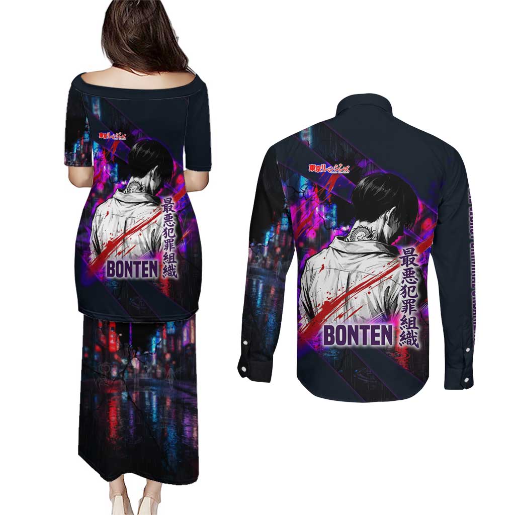 Bonten Era The Darkest Future Couples Matching Puletasi and Long Sleeve Button Shirt Cyberpunk Noir Gang Art Style