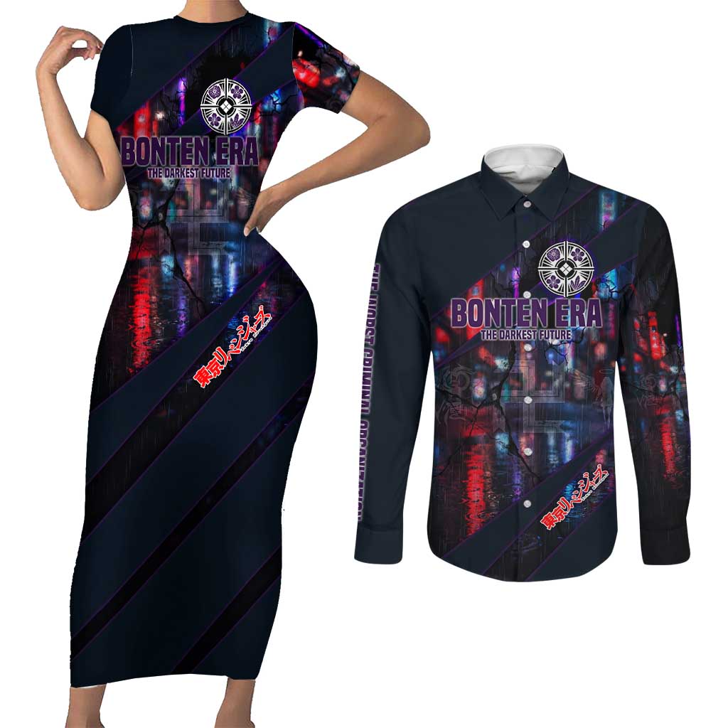 Bonten Era The Darkest Future Couples Matching Short Sleeve Bodycon Dress and Long Sleeve Button Shirt Cyberpunk Noir Gang Art Style