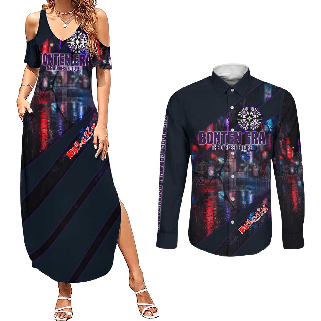 Bonten Era The Darkest Future Couples Matching Summer Maxi Dress and Long Sleeve Button Shirt Cyberpunk Noir Gang Art Style