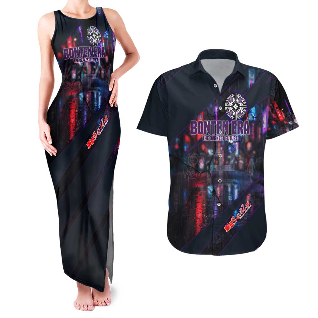 Bonten Era The Darkest Future Couples Matching Tank Maxi Dress and Hawaiian Shirt Cyberpunk Noir Gang Art Style