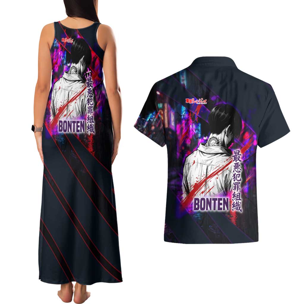 Bonten Era The Darkest Future Couples Matching Tank Maxi Dress and Hawaiian Shirt Cyberpunk Noir Gang Art Style