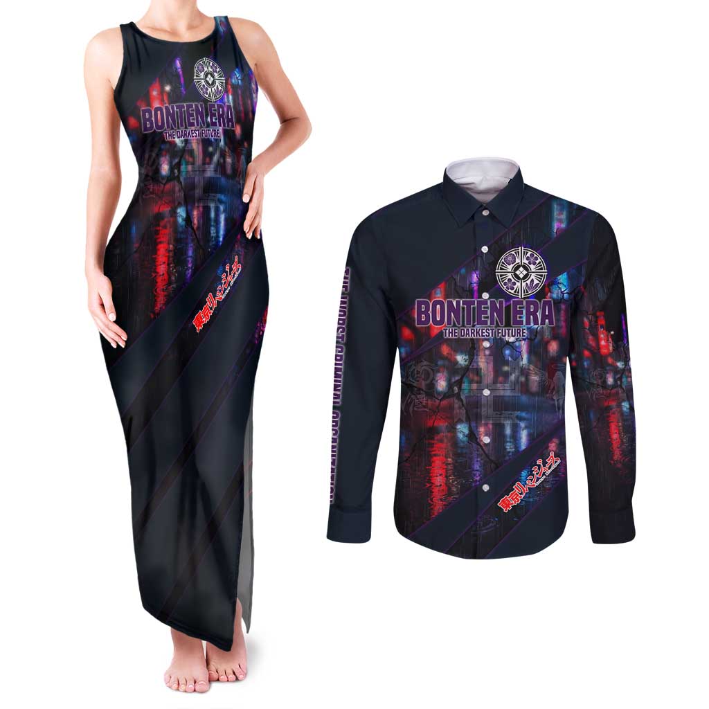 Bonten Era The Darkest Future Couples Matching Tank Maxi Dress and Long Sleeve Button Shirt Cyberpunk Noir Gang Art Style