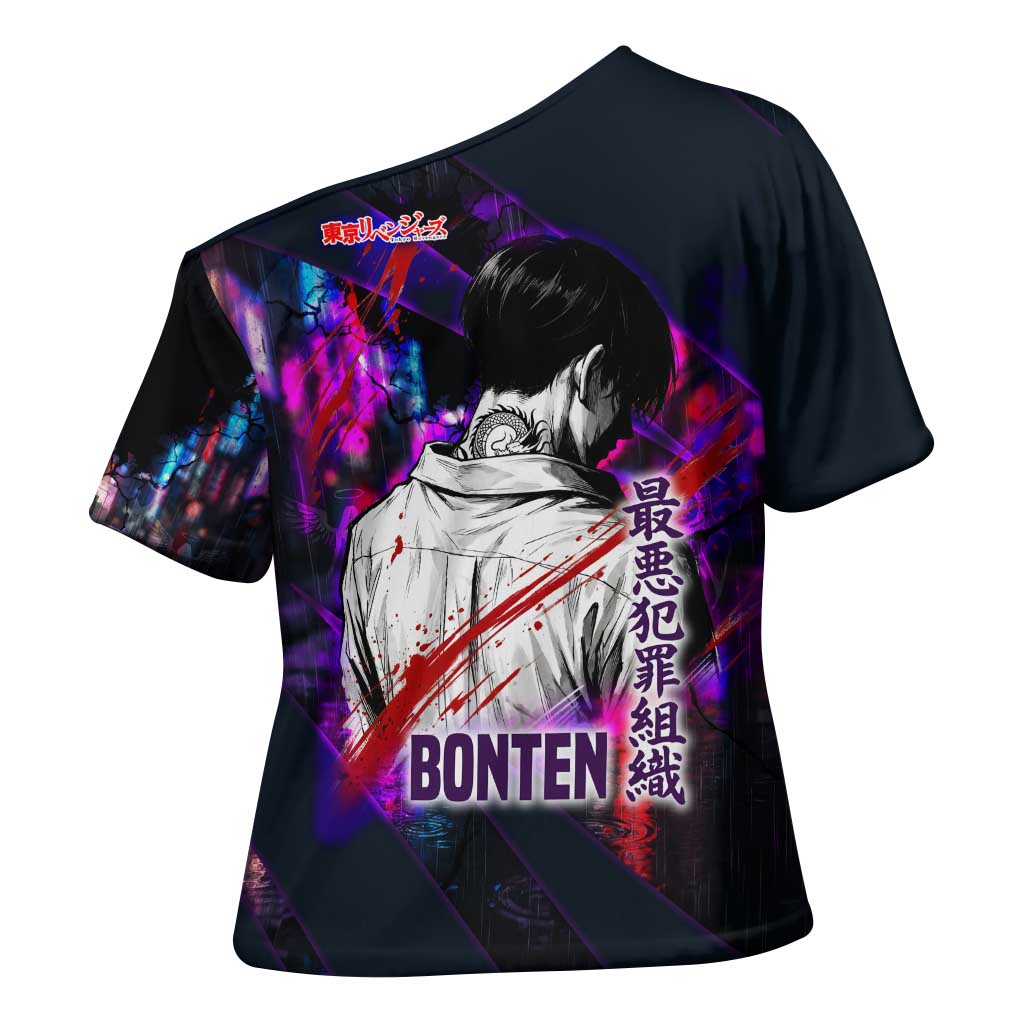 Bonten Era The Darkest Future Cross Shoulder Shirt Cyberpunk Noir Gang Art Style