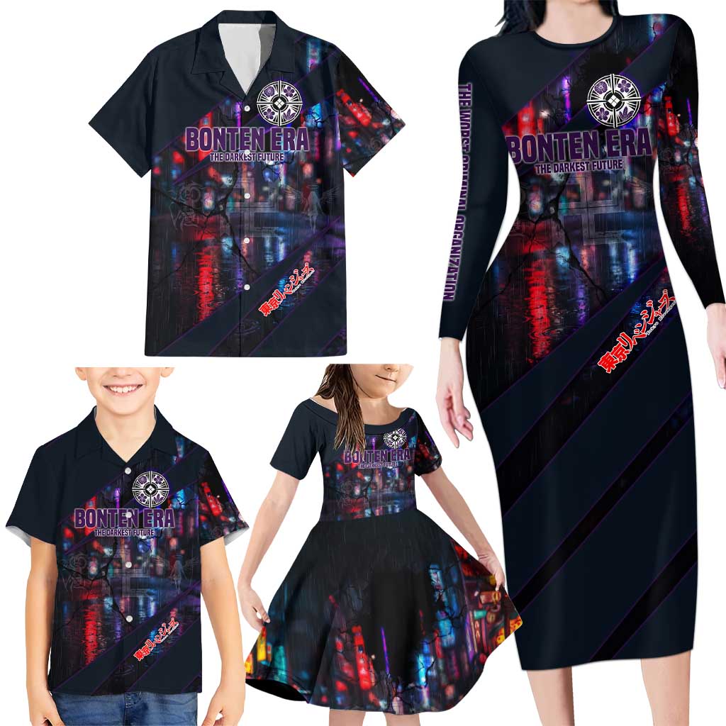 Bonten Era The Darkest Future Family Matching Long Sleeve Bodycon Dress and Hawaiian Shirt Cyberpunk Noir Gang Art Style