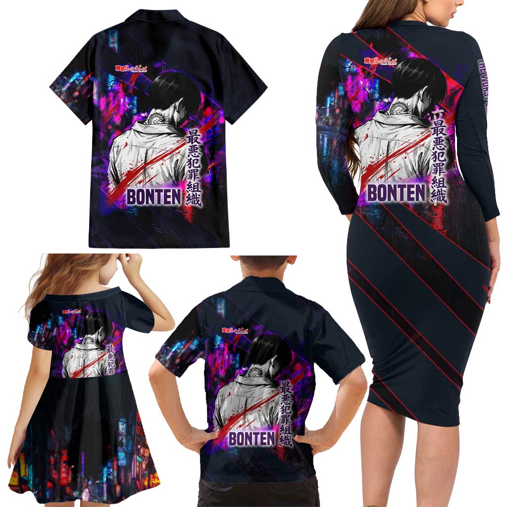 Bonten Era The Darkest Future Family Matching Long Sleeve Bodycon Dress and Hawaiian Shirt Cyberpunk Noir Gang Art Style