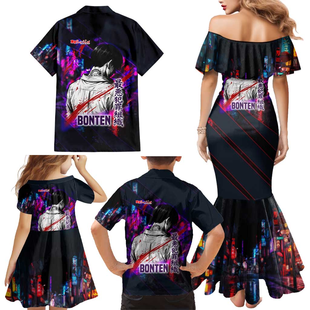 Bonten Era The Darkest Future Family Matching Mermaid Dress and Hawaiian Shirt Cyberpunk Noir Gang Art Style