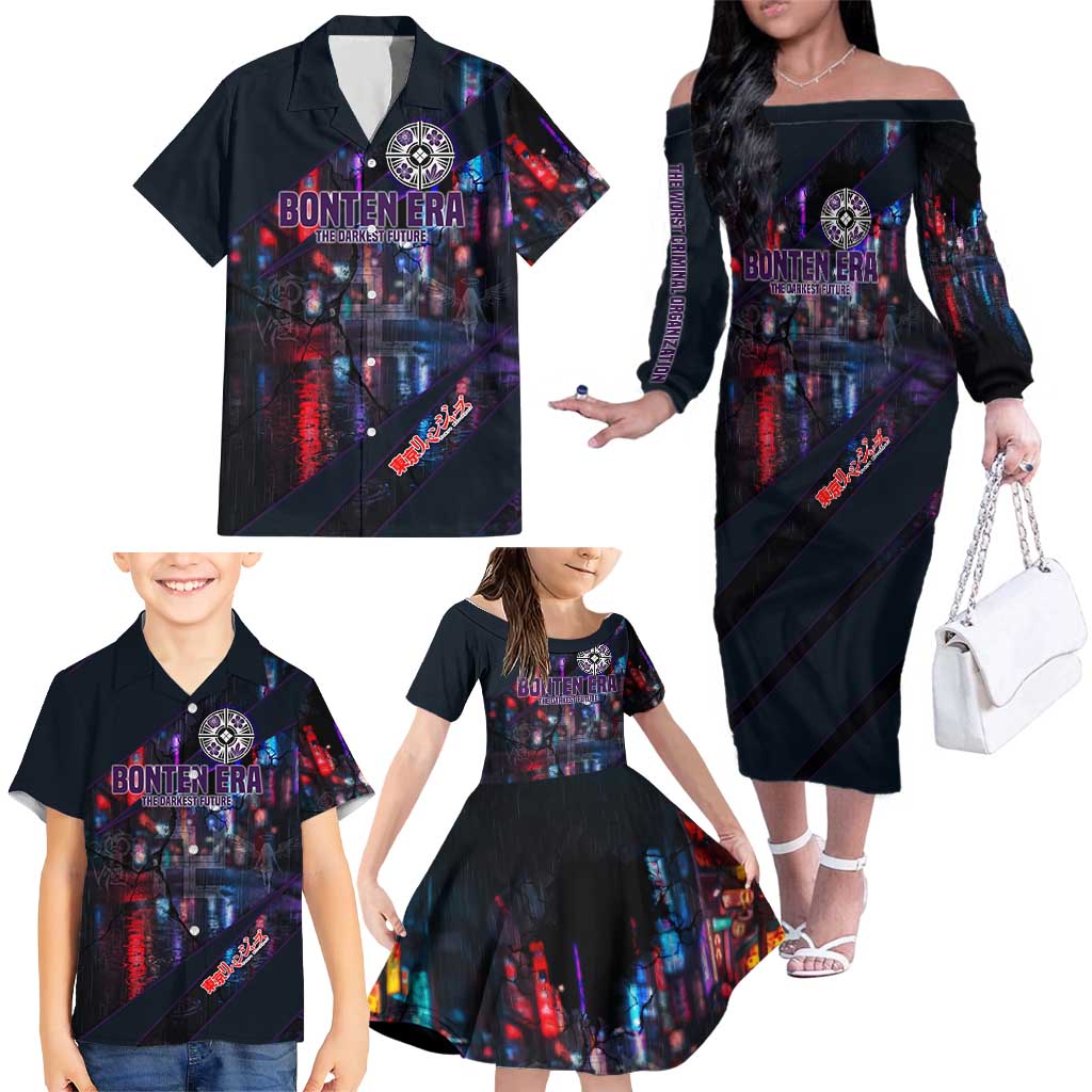 Bonten Era The Darkest Future Family Matching Off The Shoulder Long Sleeve Dress and Hawaiian Shirt Cyberpunk Noir Gang Art Style