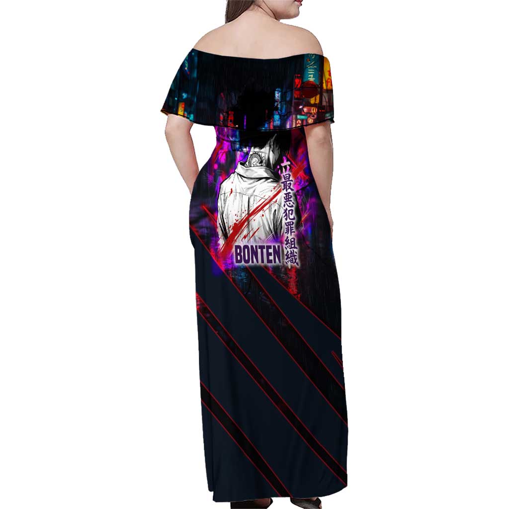 Bonten Era The Darkest Future Family Matching Off Shoulder Maxi Dress and Hawaiian Shirt Cyberpunk Noir Gang Art Style