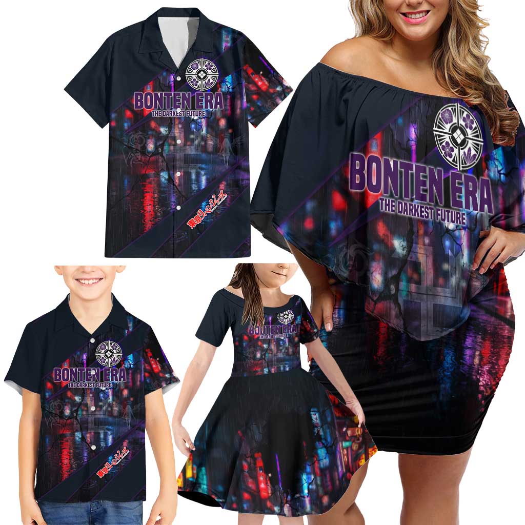 Bonten Era The Darkest Future Family Matching Off Shoulder Short Dress and Hawaiian Shirt Cyberpunk Noir Gang Art Style