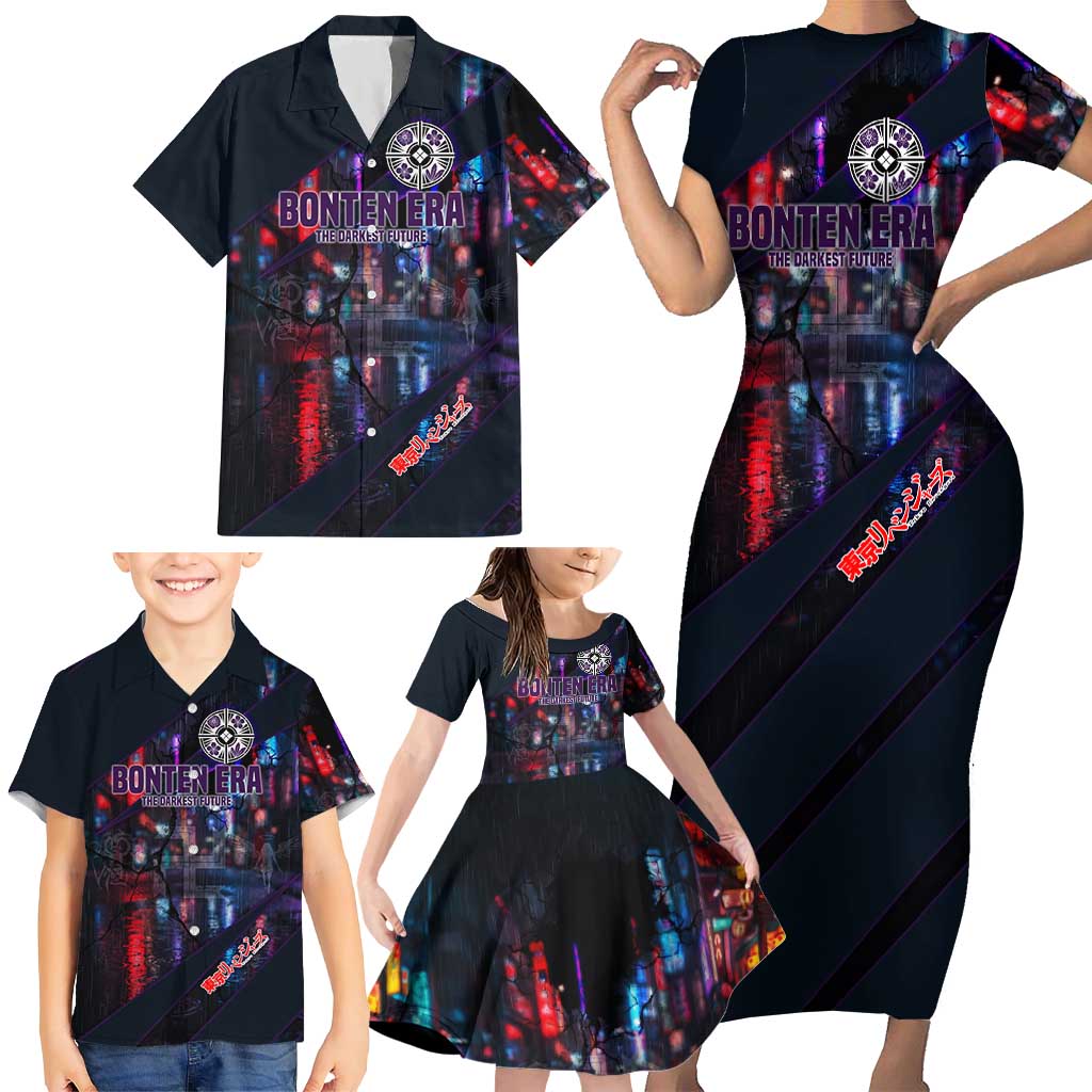 Bonten Era The Darkest Future Family Matching Short Sleeve Bodycon Dress and Hawaiian Shirt Cyberpunk Noir Gang Art Style