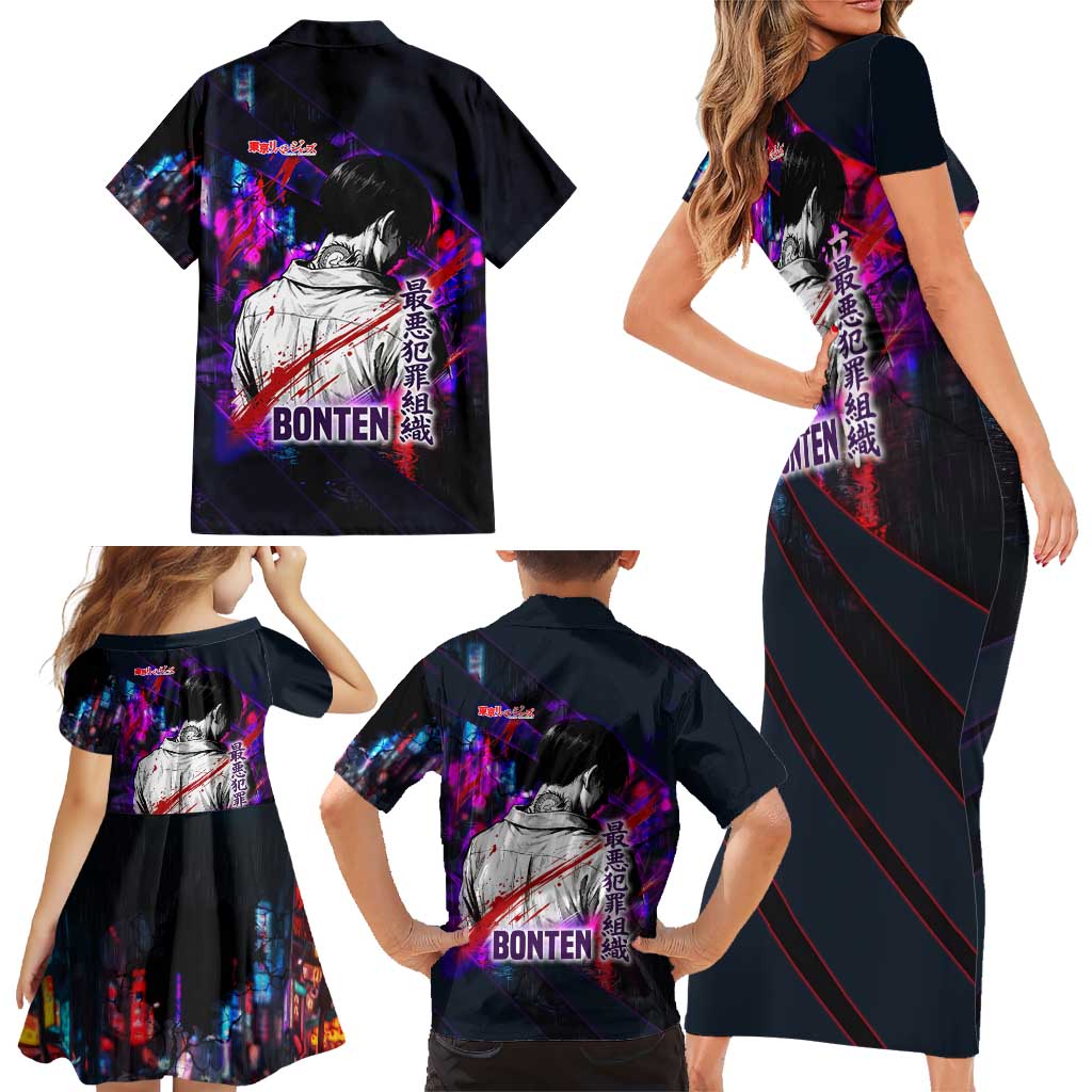 Bonten Era The Darkest Future Family Matching Short Sleeve Bodycon Dress and Hawaiian Shirt Cyberpunk Noir Gang Art Style