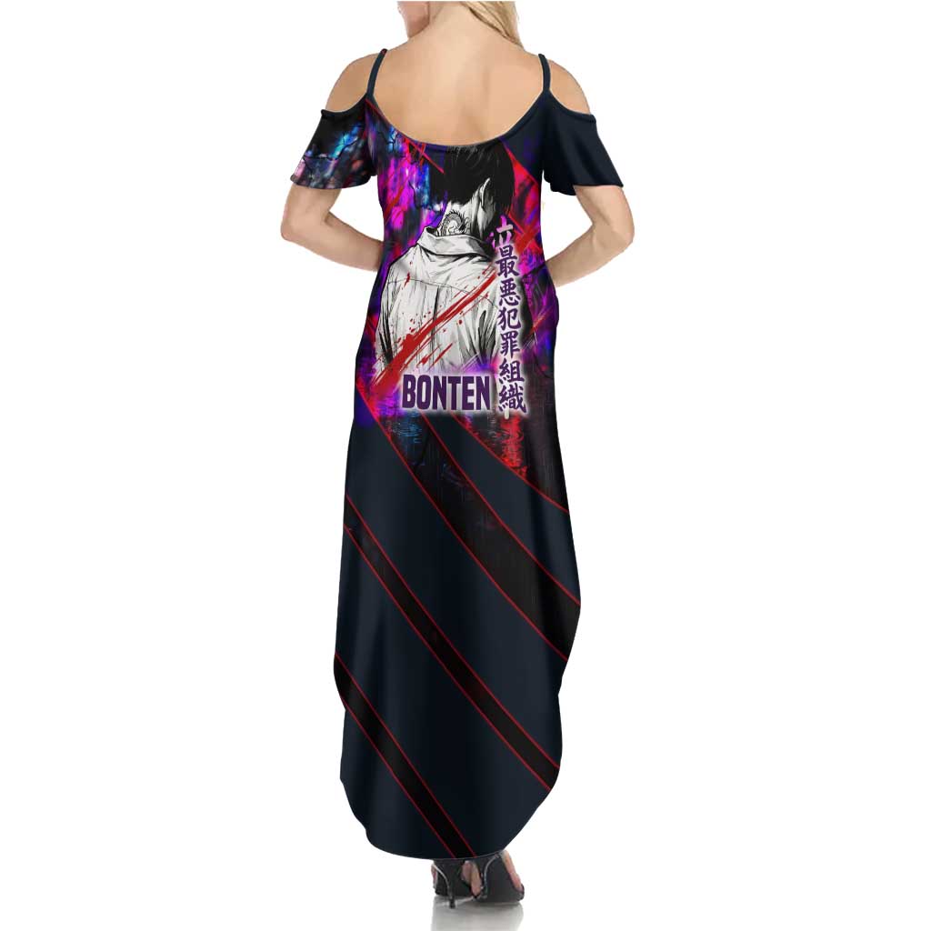 Bonten Era The Darkest Future Family Matching Summer Maxi Dress and Hawaiian Shirt Cyberpunk Noir Gang Art Style
