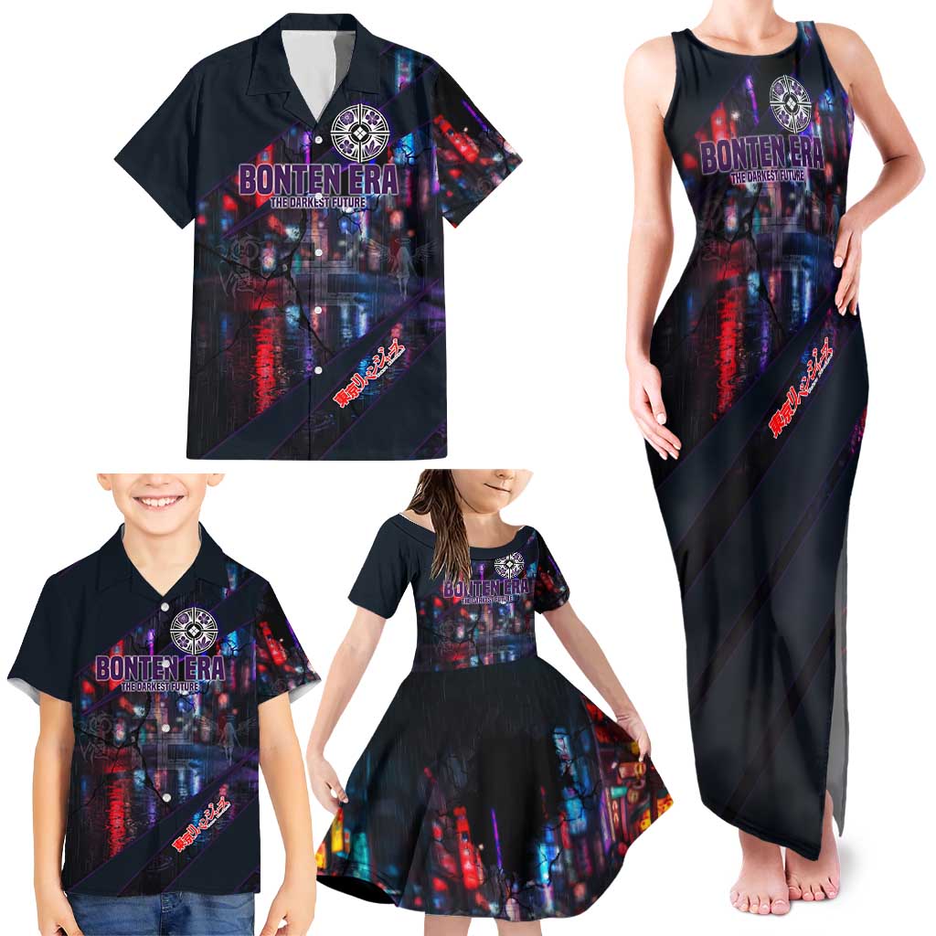 Bonten Era The Darkest Future Family Matching Tank Maxi Dress and Hawaiian Shirt Cyberpunk Noir Gang Art Style